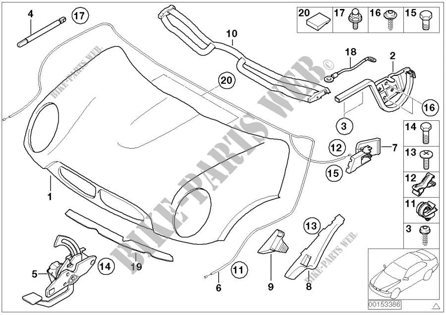 Engine hood/mounting parts for MINI Cooper S 2002