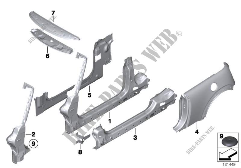 Single components for body side frame for MINI Cooper S 2002