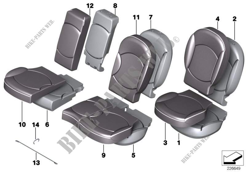 Seat,rear,cushion&cover, through loading for MINI JCW ALL4 2011