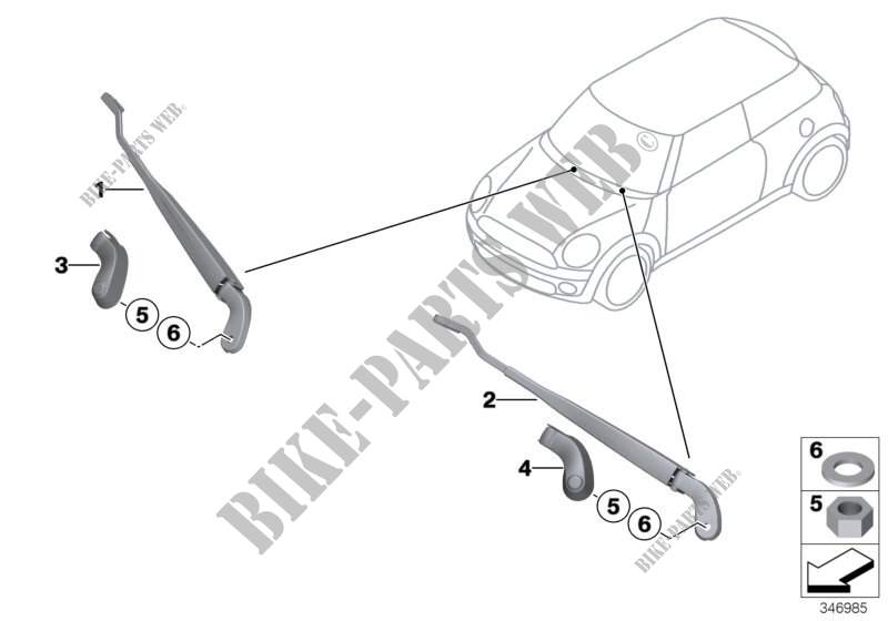 Single components for wiper arm for MINI Cooper S 2002
